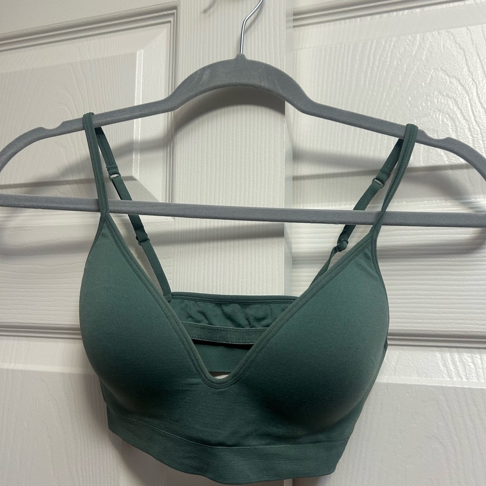 PINK Victoria's Secret Green Bra with Adjustable Straps and Scoop Neckline